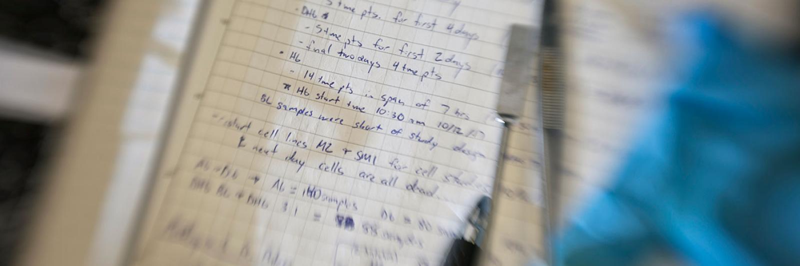 Writing on a notebook