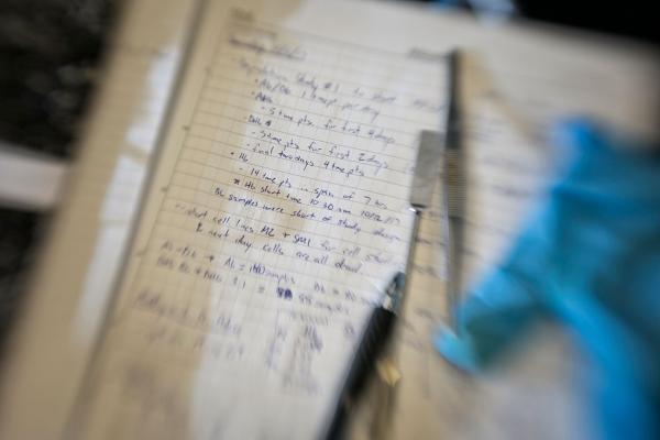 Writing on a notebook