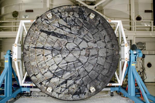 After NASA’s Orion spacecraft was recovered at the conclusion of the Artemis I mission, the crew module was rotated for inspection and its heat shield was removed for further study. Photo courtesy of NASA.