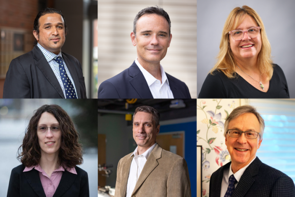 Top, left to right: Savio Poovathingal, Chad Risko, Renee Fatemi. Bottom, left to right: Erin Peters, Sean Bailey, Wolfgang Korsch. Mark Cornelison, Carter Skaggs | UK Photo; Eric Sanders | Pigman College of Engineering; College of Arts and Sciences.