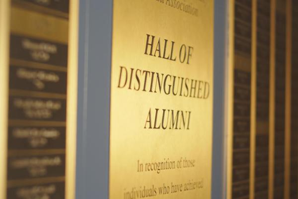 Close up of Hall of Distinguished Alumni plaque