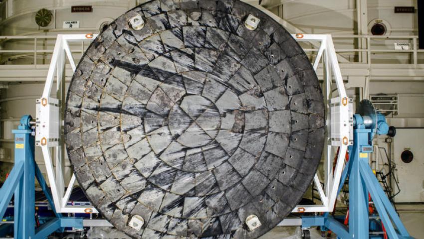 After NASA’s Orion spacecraft was recovered at the conclusion of the Artemis I mission, the crew module was rotated for inspection and its heat shield was removed for further study. Photo courtesy of NASA.
