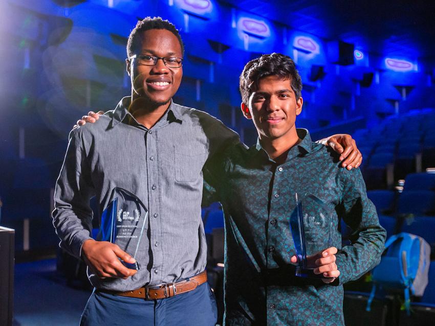 Monon Rahman (right) won ""Best of Show"" for ""The Void"" at the UKY Film Festival.
